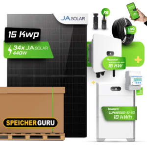 Huawei Photovoltaikanlage 15 kW Komplettset – 34x JA Solar 440W Fullblack & SUN2000-15K-MB0 mit Huawei LUNA2000-10-S0 Speicher