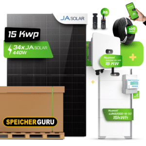 Huawei Photovoltaikanlage 15 kW Komplettset – 34x JA Solar 440W Fullblack & SUN2000-15K-MB0 mit Huawei LUNA2000-15-S0 Speicher