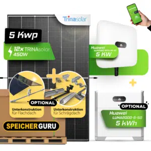 5 kW Huawei Solaranlage mit Speicher (Optional) | Doppelglas & Fullblack | 5kW Wechselrichter Huawei