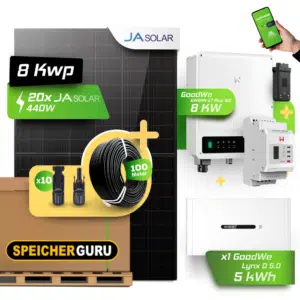 GoodWe Photovoltaikanlage 8,8 kW Komplettset – 20x JA Solar 440W Fullblack & GoodWe GW8KN-ET Plus 16A- 8kW Wechselrichter mit GoodWe Lynx Home D 5.0-10 5kWh HV-Speicher