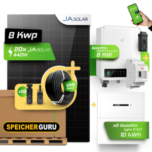 GoodWe Photovoltaikanlage 8,8 kW Komplettset – 20x JA Solar 440W Fullblack & GoodWe GW8KN-ET Plus 16A- 8kW Wechselrichter mit GoodWe Lynx Home D 5.0-10 10kWh HV-Speicher