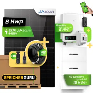 GoodWe Photovoltaikanlage 8,8 kW Komplettset – 20x JA Solar 440W Fullblack & GoodWe GW8KN-ET Plus 16A- 8kW Wechselrichter mit GoodWe Lynx Home D 5.0-10 15kWh HV-Speicher