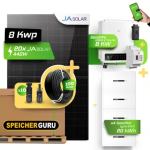 GoodWe Photovoltaikanlage 8,8 kW Komplettset – 20x JA Solar 440W Fullblack & GoodWe GW8KN-ET Plus 16A- 8kW Wechselrichter mit GoodWe Lynx Home D 5.0-10 20kWh HV-Speicher