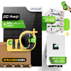 Speicherguru 22 kWp Solaranlage | 50x JA Solar 440W All Black | Deye SUN 20K Hybrid-Wechselrichter | 4x Deye SG 5.1 Speicher