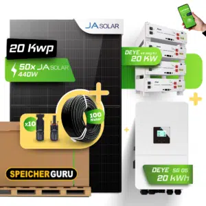 Speicherguru 22 kWp Solaranlage | 50x JA Solar 440W All Black | Deye SUN 20K Hybrid-Wechselrichter | 4x Deye SG 5.1 Speicher