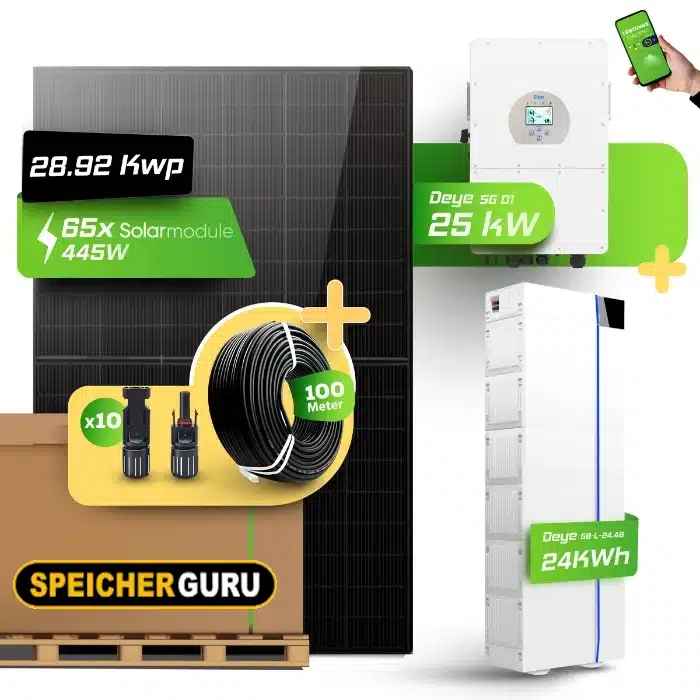 28,60 kWp Komplettanlage Deye GB-L-24.48 kWh Batteriespeicher Deye SUN-25K-SG01HP3-EU-AM2 Wechselrichter