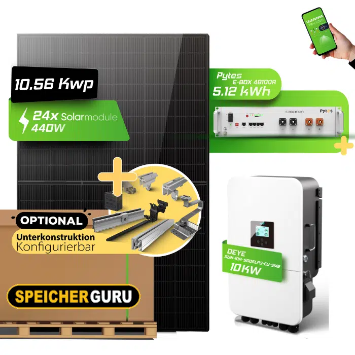 10,56 kWp JA Solar 440W & Deye SUN-10K-SG05LP3-EU-SM2 Hybridwechselrichter mit Pytes E-BOX-48100R 5,12 kWh Speicher