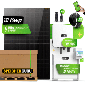 Huawei Photovoltaikanlage 12,32 kW Komplettset – 28x JA Solar 440W Fullblack & SUN2000-12K-MAP0 mit Huawei LUNA2000-5-S0 Speicher