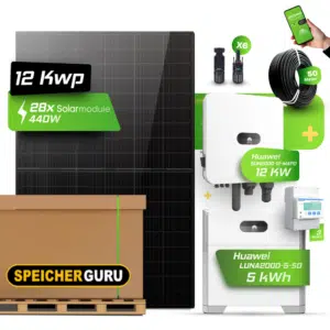 Huawei Photovoltaikanlage 12,32 kW Komplettset – 28x JA Solar 440W Fullblack & SUN2000-12K-MAP0 mit Huawei LUNA2000-5-S0 Speicher