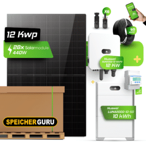 Huawei Photovoltaikanlage 12,32 kW Komplettset – 28x JA Solar 440W Fullblack & SUN2000-12K-MAP0 mit Huawei LUNA2000-10-S0 Speicher
