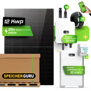 Huawei Photovoltaikanlage 12,32 kW Komplettset – 28x JA Solar 440W Fullblack & SUN2000-12K-MAP0 mit Huawei LUNA2000-10-S0 Speicher
