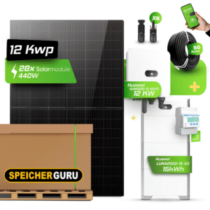 Huawei Photovoltaikanlage 12,32 kW Komplettset – 28x JA Solar 440W Fullblack & SUN2000-12K-MAP0 mit Huawei LUNA2000-15-S0 Speicher