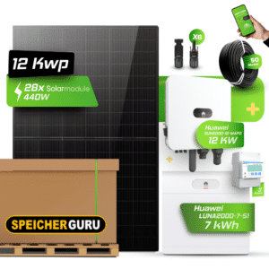 Huawei Photovoltaikanlage 12,32 kW Komplettset – 28x JA Solar 440W Fullblack & SUN2000-12K-MAP0 mit Huawei LUNA2000-7-S1 Speicher