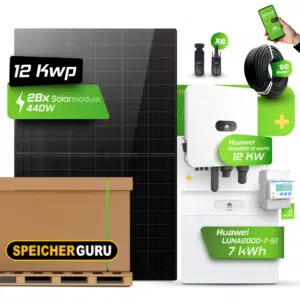 Huawei Photovoltaikanlage 12,32 kW Komplettset – 28x JA Solar 440W Fullblack & SUN2000-12K-MAP0 mit Huawei LUNA2000-7-S1 Speicher