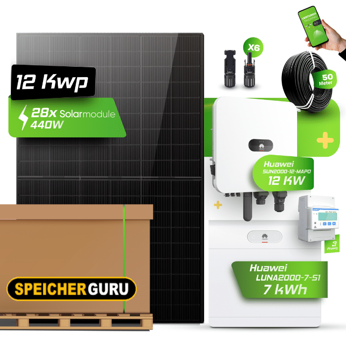 Huawei Photovoltaikanlage 12,32 kW Komplettset – 28x JA Solar 440W Fullblack & SUN2000-12K-MAP0 mit Huawei LUNA2000-7-S1 Speicher