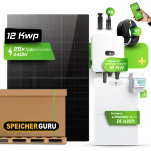 Huawei Photovoltaikanlage 12,32 kW Komplettset – 28x JA Solar 440W Fullblack & SUN2000-12K-MAP0 mit Huawei LUNA2000-14-S1 Speicher