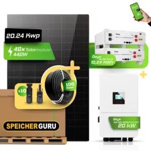 Deye Photovoltaikanlage 20,24 kW Komplettset – 46x JA Solar 440W Fullblack & Deye SUN-20K-SG05LP3-EU-SM2 mit 10,24 kWh Deye SE-G5.1 Pro-B