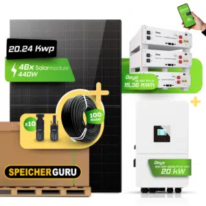 Deye Photovoltaikanlage 20,24 kW Komplettset – 46x JA Solar 440W Fullblack & Deye SUN-20K-SG05LP3-EU-SM2 mit 15,36 kWh Deye SE-G5.1 Pro-B