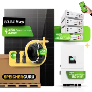 Deye Photovoltaikanlage 20,24 kW Komplettset – 46x JA Solar 440W Fullblack & Deye SUN-20K-SG05LP3-EU-SM2 mit 20,48 kWh Deye SE-G5.1 Pro-B