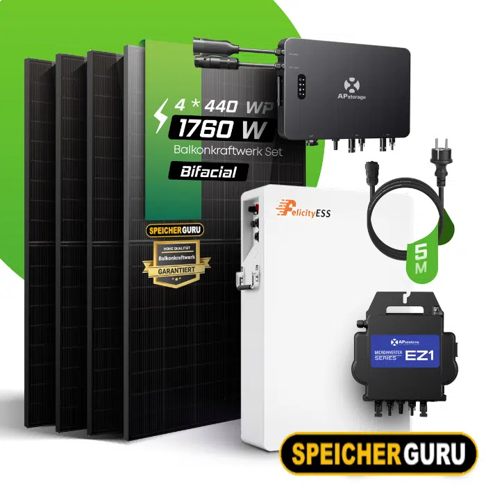 1600W Balkonkraftwerk Set (1760Wp) - Ja Solar 440W - APsystems EZHI mit Felicity LUX-E-48100LG04 5,12 kWh