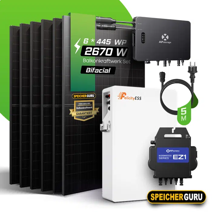 2250W Balkonkraftwerk Set (2640Wp) - Ja Solar 440W - APsystems EZHI mit Felicity LUX-E-48100LG04 5,12 kWh