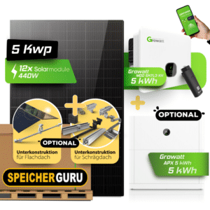 5 kWp PV-Komplettanlage mit Growatt Hybrid & APX Hochvolt-Speicher (Optional) | Bifazial Fullblack Solarmodule