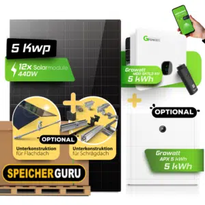 5 kWp PV-Komplettanlage mit Growatt Hybrid & APX Hochvolt-Speicher (Optional) | Bifazial Fullblack Solarmodule