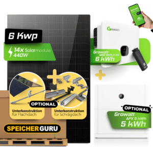 6 kWp PV-Komplettanlage mit Growatt Hybrid 6KW & APX Hochvolt-Speicher | Bifazial Fullblack Solarmodule