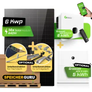 6 kWp PV-Komplettanlage mit Growatt Hybrid 6KW & APX Hochvolt-Speicher | Bifazial Fullblack Solarmodule