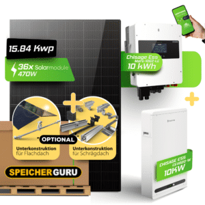 15,84 kWp JA Solar 440W Fullblack & 14 kW Chisage Ess Mars-14G2-LE Hybridwechselrichter mit 10 kWh Chisage Ess CE48200-W Speicher