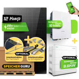 12 kW Solaranlage mit Speicher (Optional) | Doppelglasl & Fullblack | 10kW Sungrow | 9,6 kWh Speicher (Optional)