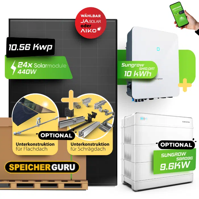 PV-Komplettset 10 kWp mit Sungrow SH10.0RT und JA Solar oder Aiko Neostar Modulen – Optional mit Speicher