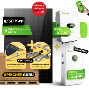 PV-Komplettset 10 kWp mit Felicity 10kW T-REX-10KLP3G01 und JA Solar oder Aiko Neostar Modulen – Optional mit Speicher