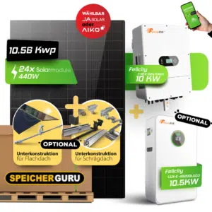 PV-Komplettset 10 kWp mit Felicity 10kW T-REX-10KLP3G01 und JA Solar oder Aiko Neostar Modulen – Optional mit Speicher