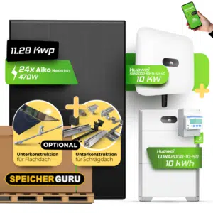 11,28 kW Huawei Solaranlage mit Speicher | AIKO 470W A-MCE54Db Neostar 3S+54 | 10kW Wechselrichter Huawei