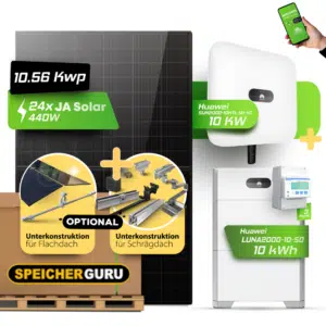 Solarkomplettset 10,56 kWp mit 10 kW Huawei Hybridwechselrichter & 10 kWh LUNA2000 Speicher | JA Solar Module