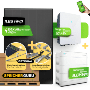 PV-Komplettset 11,28 kWp mit Sungrow SH10.0RT und Aiko Neostar 470W Modulen – Mit 9,6 kWh Sungrow SBR Speicher