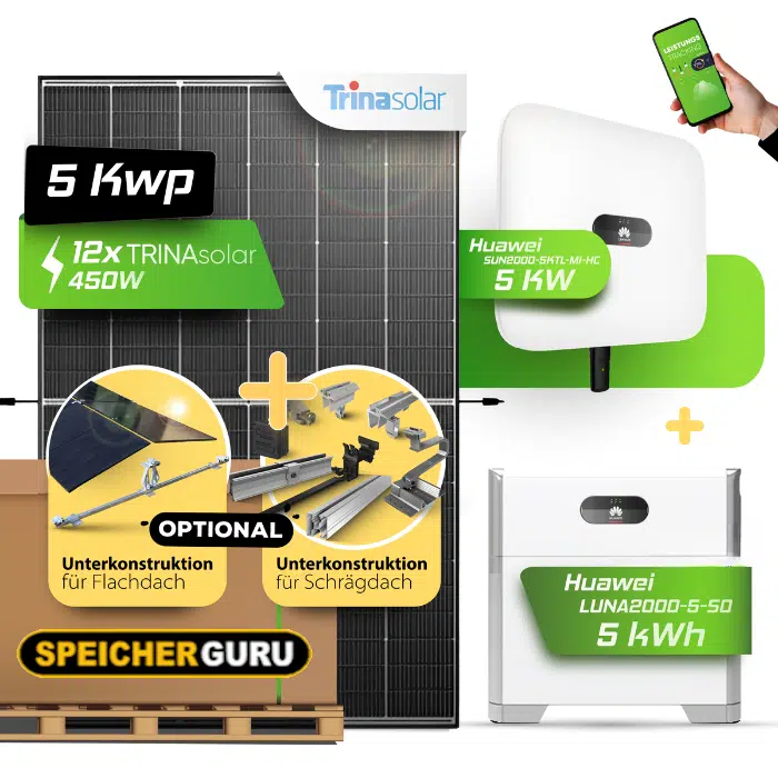 5 kW Huawei Solaranlage mit Speicher | Doppelglas & Fullblack | 5kW Wechselrichter Huawei