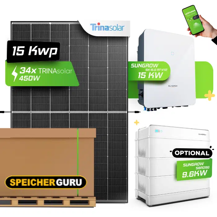 Speicherguru 15,84 kWp | JA Solar Module | Sungrow SH 15.0T-V11 | Sungrow SBH 9,6 kWh Batteriespeicher (Optional)