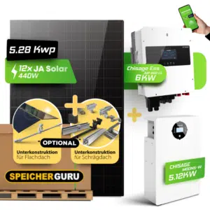 5,28 kWp JA Solar 440W & 5 kW Chisage ESS Jup-5G2-LE Hybridwechselrichter mit 5,12 kWh Chisage MOON5-W Speicher