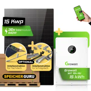 Speicherguru 15,84 kWp | JA Solar Module | Growatt WIT 15K-X-HU 15 kW | Batteriespeicher (Optional)