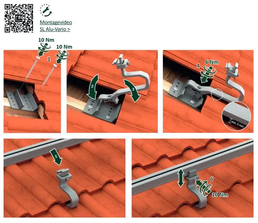 Schletter (SL-Rack) Schrägdach Pfannendach für 2 Module 30 mm Befestigungsset SCHWARZ – Bild 2
