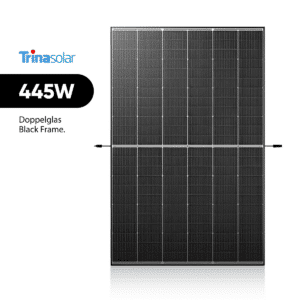 Schwarzes Solarpanel mit 445W Leistung. trina 445w tsm-445neg9r28