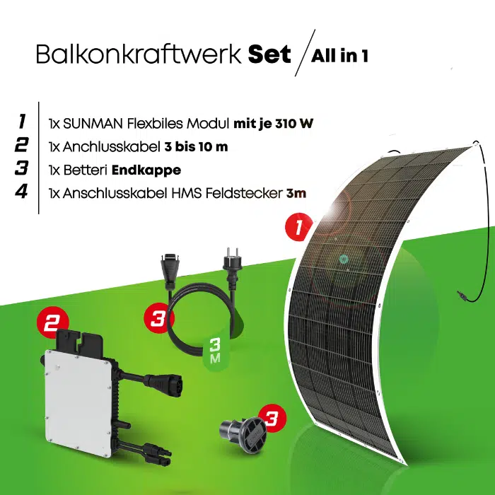 310W Balkonkraftwerk Set - Flexible SUNMAN Module (310Wp) - Hoymiles HMS-500 – Bild 2