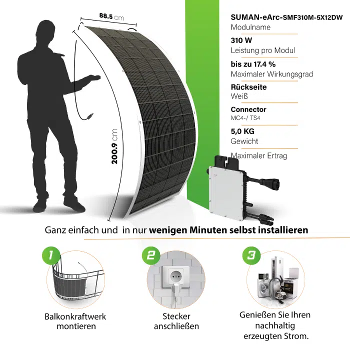 310W Balkonkraftwerk Set - Flexible SUNMAN Module (310Wp) - Hoymiles HMS-500 – Bild 4