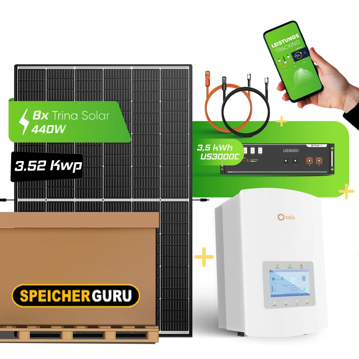 3,52 kWp Photovoltaikanlage Trina Solar mit 3,5 kWh Batteriespeicher Pylontech US3000C
