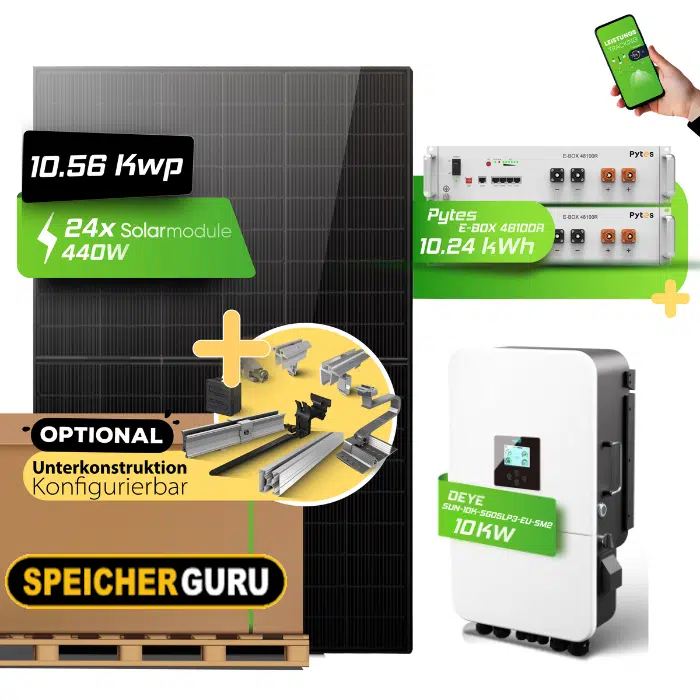 10,56 kWp JA Solar 440W & Deye SUN-10K-SG05LP3-EU-SM2 Hybridwechselrichter mit Pytes E-BOX-48100R 10,24 kWh Speicher