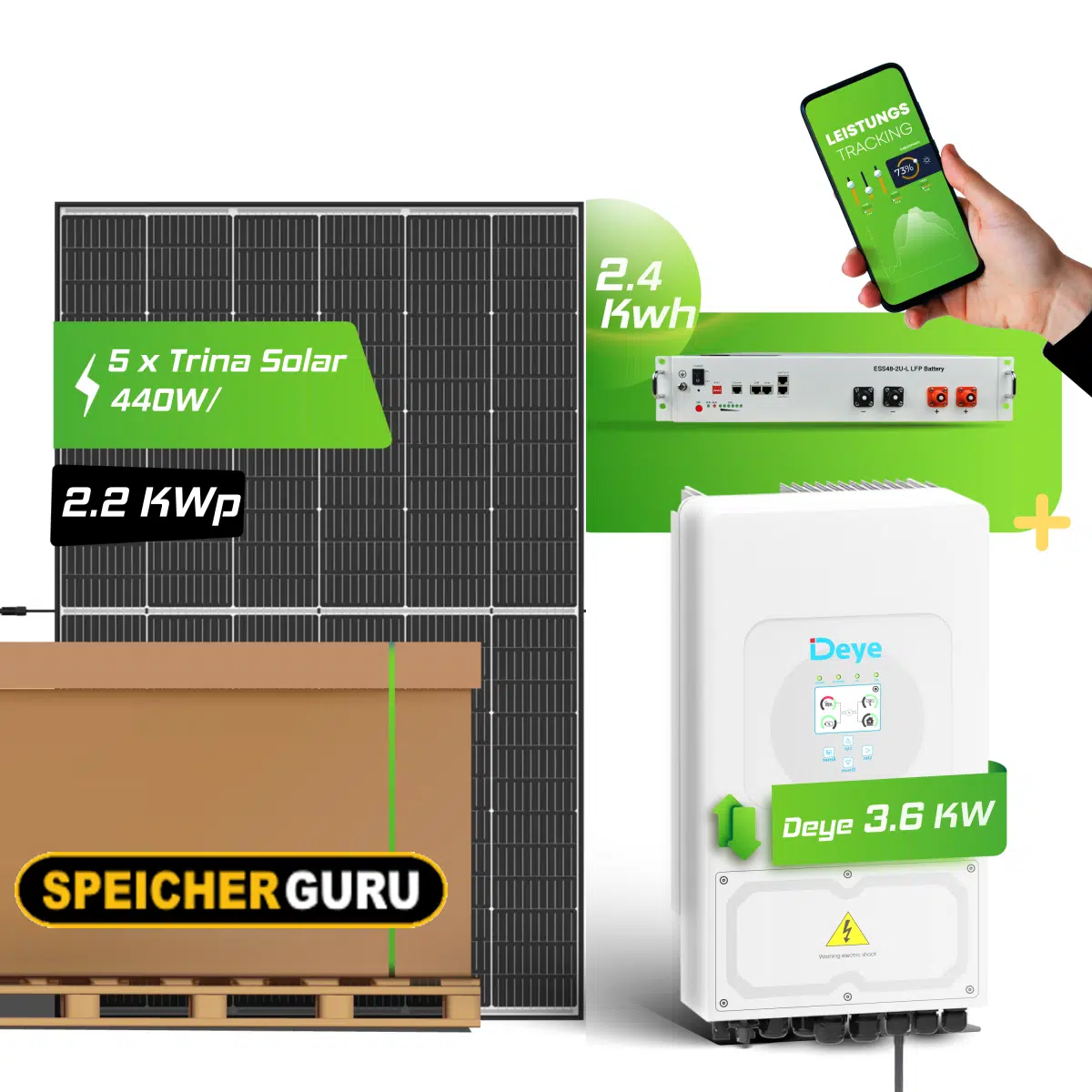 2,2kWp Photovoltaikanlage Trina Solar mit 2,5 kWh Batteriespeicher Pytes 4850
