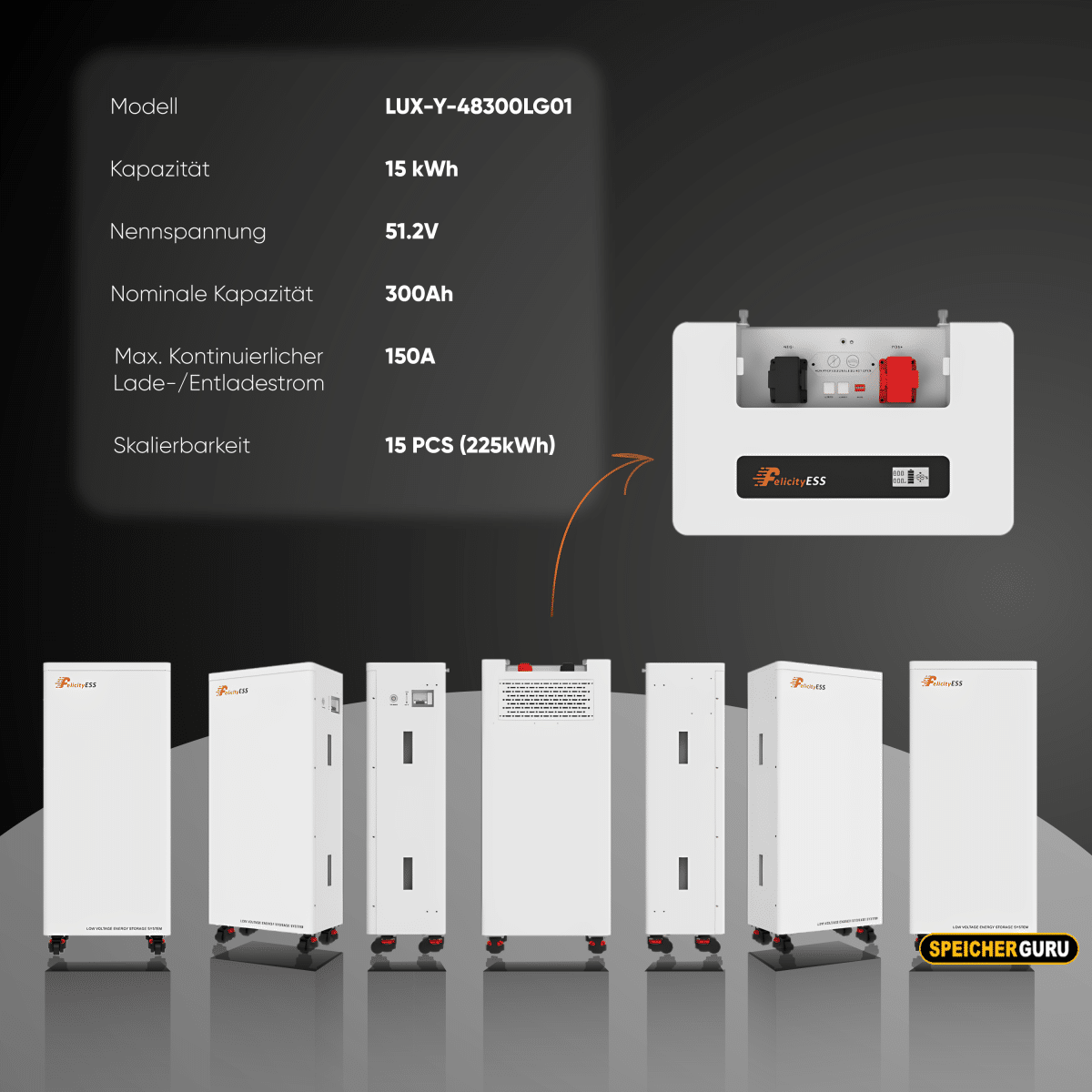 Felicity 15kWh Speicher | LUX-Y-48300LG01 | LiFePO4 Lithium Solarbatterie 51.2V 300Ah | Mit Feuerlöschgel | Versandkostenfrei Aktion – Bild 6