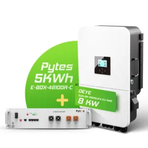 Deye/Pytes Komplettset 8 kW Hybridwechselrichter (SUN-8K-SG05LP3-EU-SM2) & 5 kWh Batteriespeicher Pytes 48100R-C